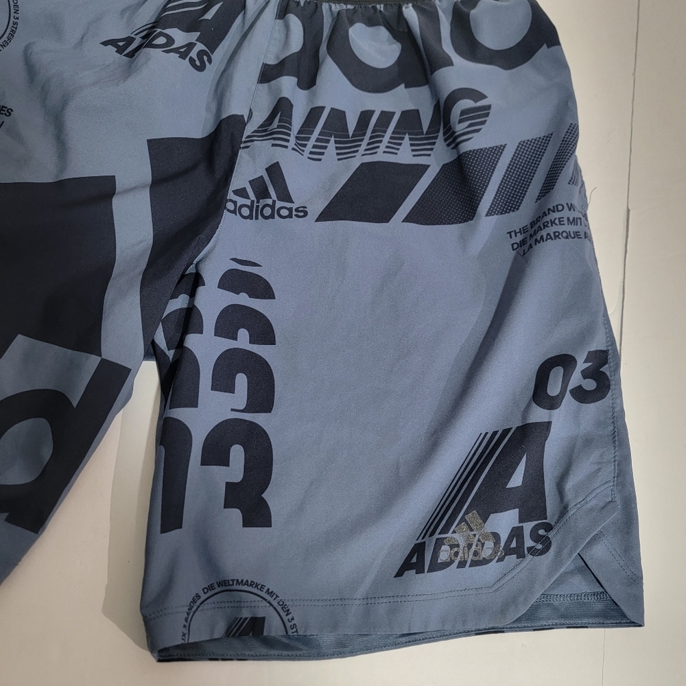 Adidas Men's Blue And Grey Logo Print Athletic Shorts Size M - Picture 3 of 9